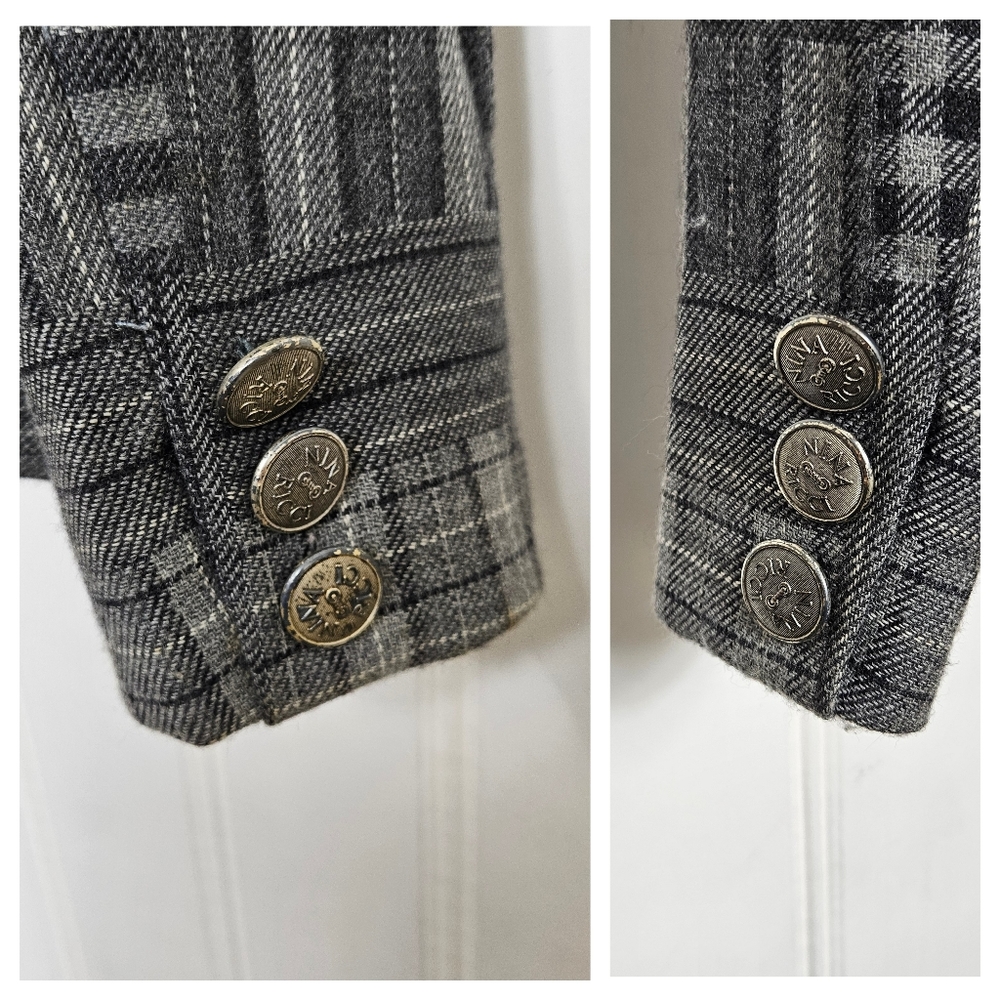 Nina Ricci Wool Tweed Blazer 42 Gray Patchwork Double Button France - Picture 8 of 13